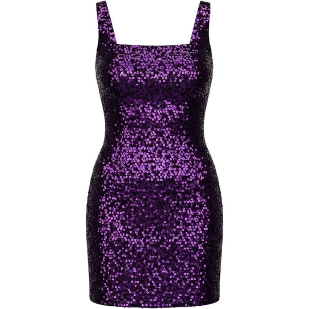 Lulus Mini Dress Sz S Purple Sequin Square Neck Sleeveless Bodycon Party Glam